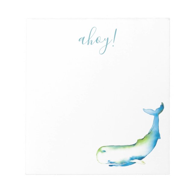 Watercolor Blue Whale Personalized Stationery Notepad (Front)