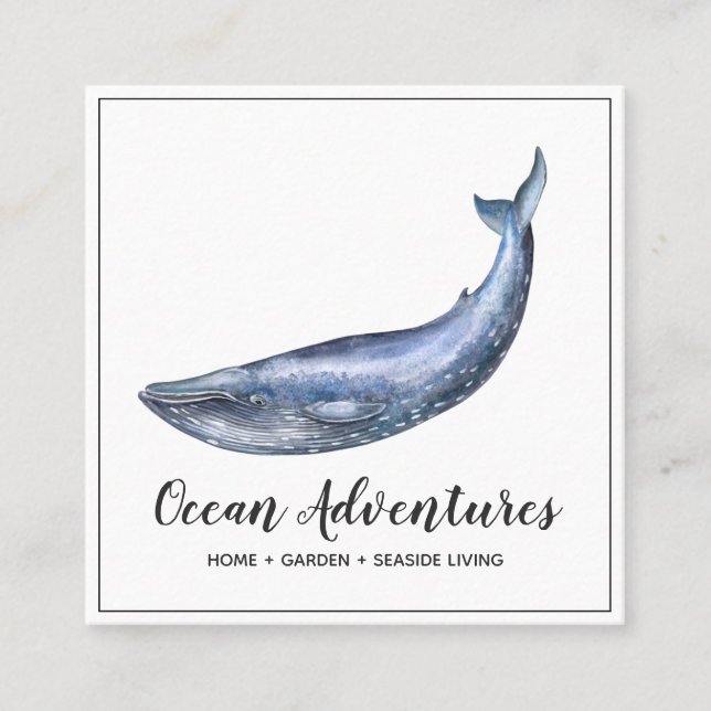 Watercolor Blue Whale Square Business Card (Front)