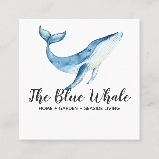Watercolor Blue Whale Square Business Card (Front)