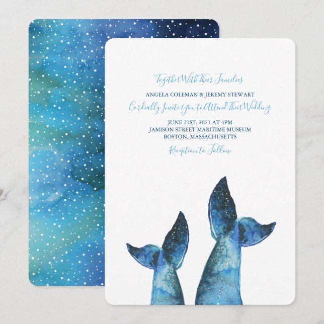 Watercolor Blue Whale Tale Wedding Invitation (Front/Back)
