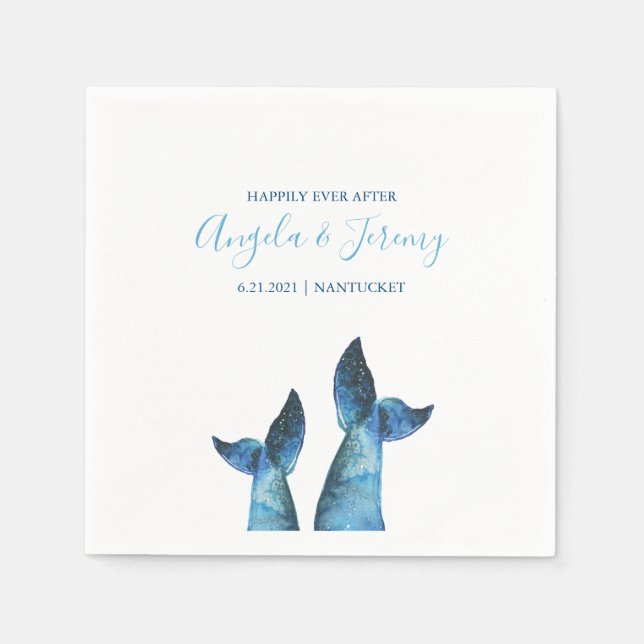 Watercolor Blue Whale Wedding Napkin (Front)