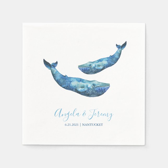Watercolor Blue Whale Wedding Napkin (Front)