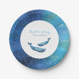 Watercolor Blue Whale Wedding Paper Plate