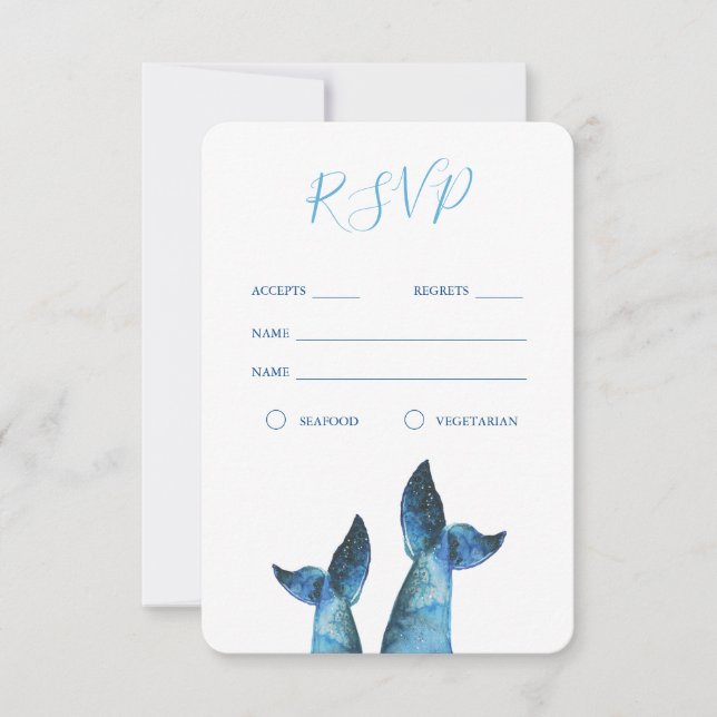 Watercolor Blue Whale Wedding RSVP (Front)