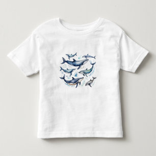 Watercolor Blue Whales and dolphins , sea animal Toddler T-Shirt