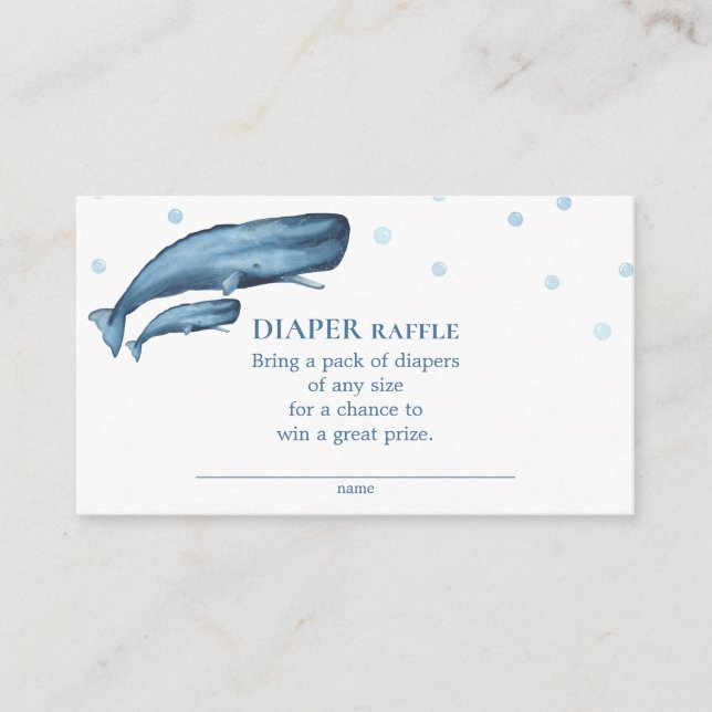 Watercolor Blue Whales Baby Shower Diaper Raffle Enclosure Card (Front)