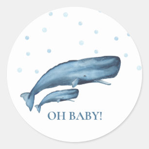 Watercolor Blue Whales & Bubbles Ocean Baby Shower Classic Round Sticker