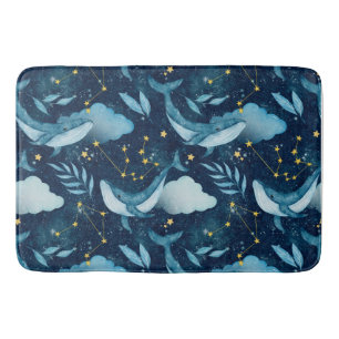 Watercolor Blue Whales Ocean-Themed Bath Mat