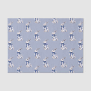 Watercolor Blue & White Chinoiserie Bunny Rabbit Tissue Paper