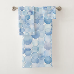 Watercolor Blue White Circles Modern Pattern Bath Towel Set