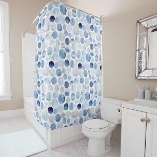 Watercolor Blue White Circles Pattern Shower Curtain