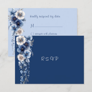 Watercolor Blue White Floral Drape Stars RSVP Card