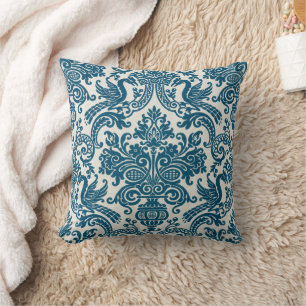 Watercolor Blue & White Floral Vintage Pattern Cushion