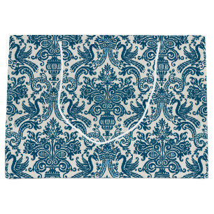 Watercolor Blue & White Floral Vintage Pattern Large Gift Bag