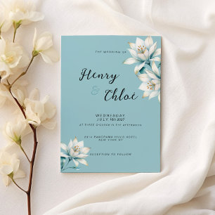Watercolor blue white gold lily floral Wedding Invitation