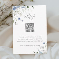 Watercolor Blue White Green Floral Wedding QR Code