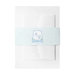Watercolor Blue White Hydrangea Wedding Crest Invitation Belly Band