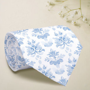 Watercolor blue white neck tie