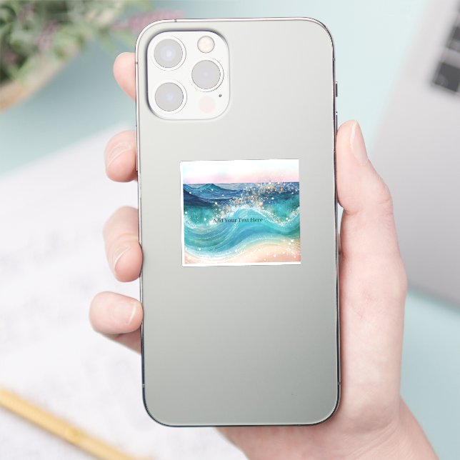 Watercolor Blue White Ocean Wave Custom Photo Name (Phone)