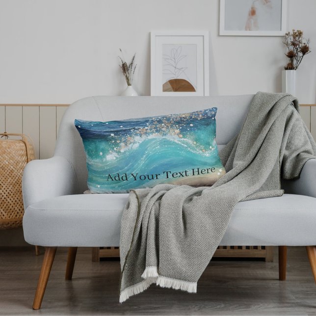 Watercolor Blue White Ocean Wave Custom Photo Name Pillowcase (Creator Uploaded)