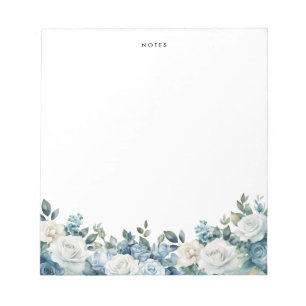 Watercolor Blue White Peonies Eucalyptus Custom Notepad