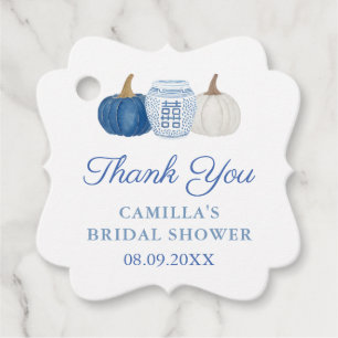Watercolor Blue White Pumpkins Fall Bridal Shower Favour Tags