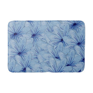 Watercolor Blue Wild Flowers Bouquet Bath Mat