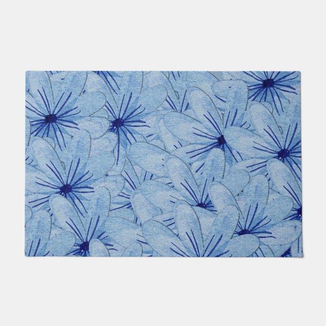 Watercolor Blue Wild Flowers Bouquet Doormat (Front)