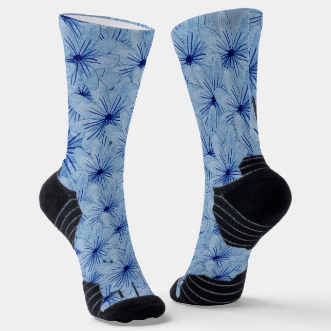 Watercolor Blue Wild Flowers Bouquet Socks (Angled)