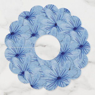 Watercolor Blue Wild Flowers Bouquet Wine Glass Tag