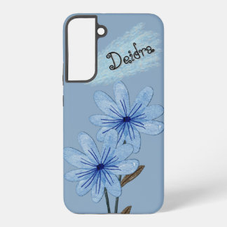 Watercolor Blue Wild Flowers with Crayon Name Samsung Galaxy Case