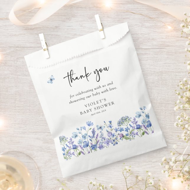 Watercolor Blue Wildflower Baby Shower Favour Bags (Clipped)