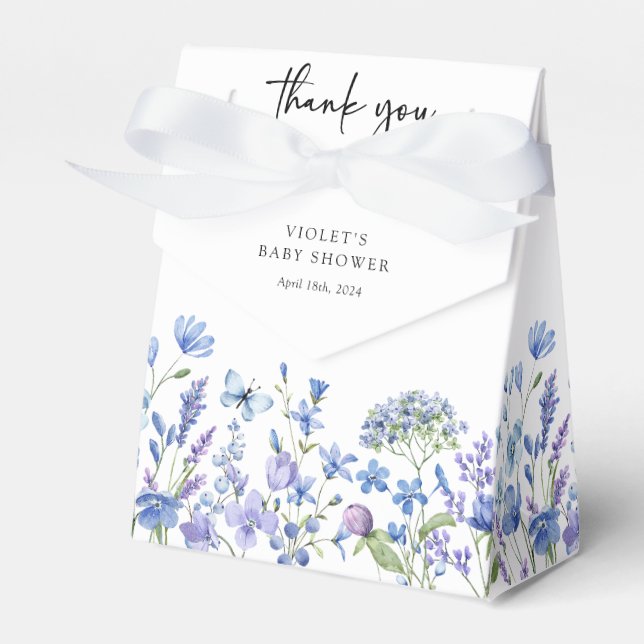 Watercolor Blue Wildflower Baby Shower  Favour Box (Front Side)