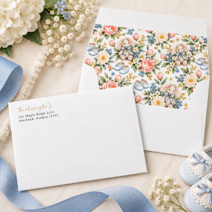 Watercolor Blue Wildflower Baby Shower Lined Envelope