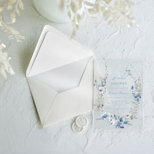 Watercolor Blue Wildflower Bridal Shower Acrylic Invitations