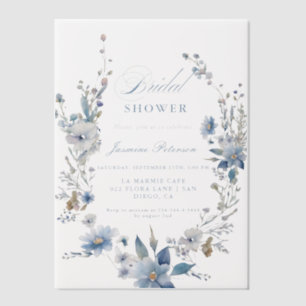 Watercolor Blue Wildflower Bridal Shower Vellum Invitations
