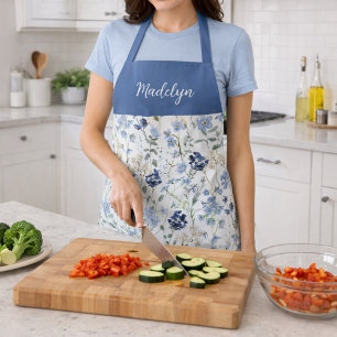 Watercolor Blue Wildflower Custom Name Apron