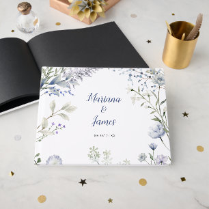 Watercolor Blue Wildflower Frame Guest Book
