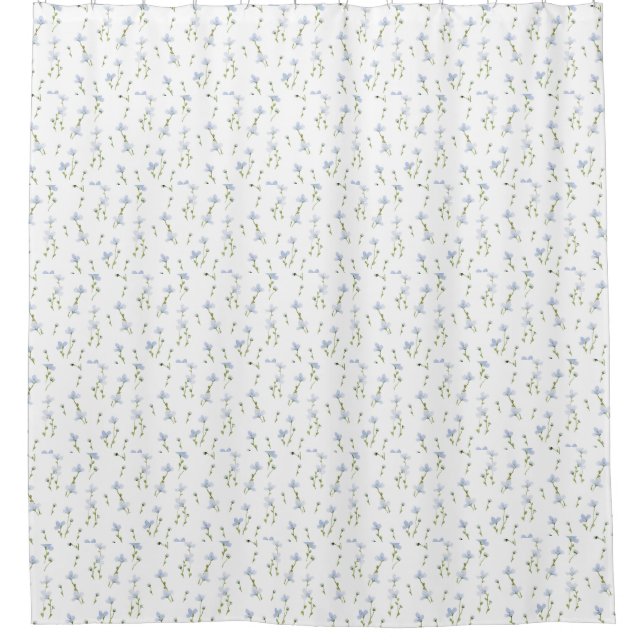 Watercolor Blue Wildflower Pattern Shower Curtain (Front)