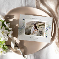 Watercolor Blue Wildflower Save The Date Postcard