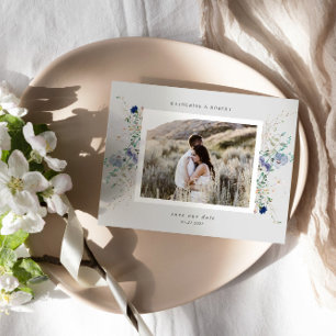 Watercolor Blue Wildflower Save The Date Postcard