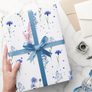 Watercolor Blue Wildflower Wedding  Wrapping Paper