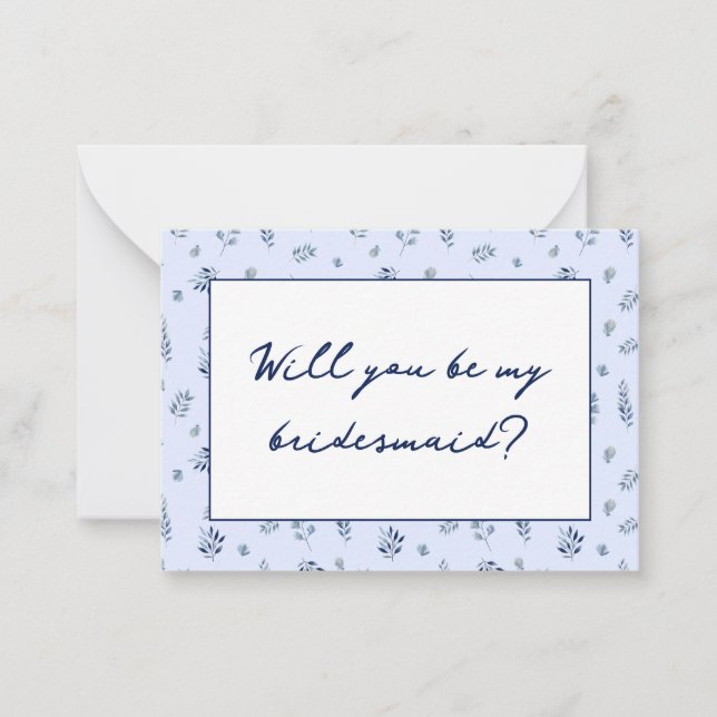 Watercolor Blue Wildflowers Bridesmaid Proposal Card (Front)
