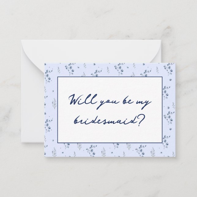 Watercolor Blue Wildflowers Bridesmaid Proposal Card (Front)