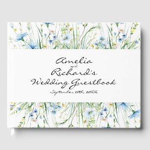 Watercolor Blue Wildflowers Wedding Guest Book