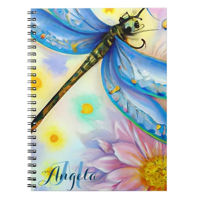 Watercolor Blue Wing Dragonfly, Personalise Notebook (Front)
