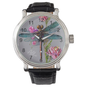 Watercolor Blue Wing Dragonfly Watch