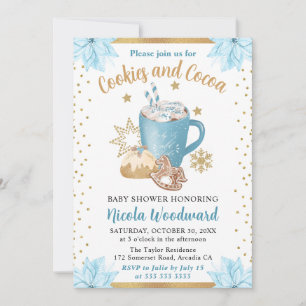 Watercolor Blue Winter Cookies & Cocoa Baby Shower Invitation