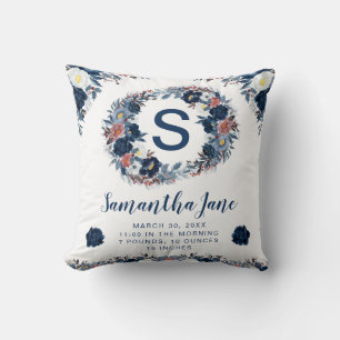 Watercolor Blue Winter Flowers Wreath Baby Cushion