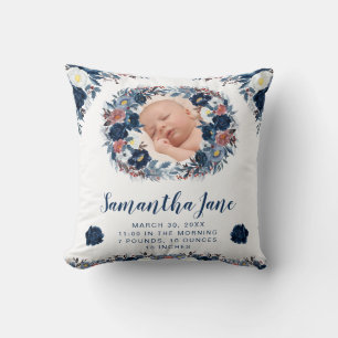 Watercolor Blue Winter Flowers Wreath Baby Photo Cushion